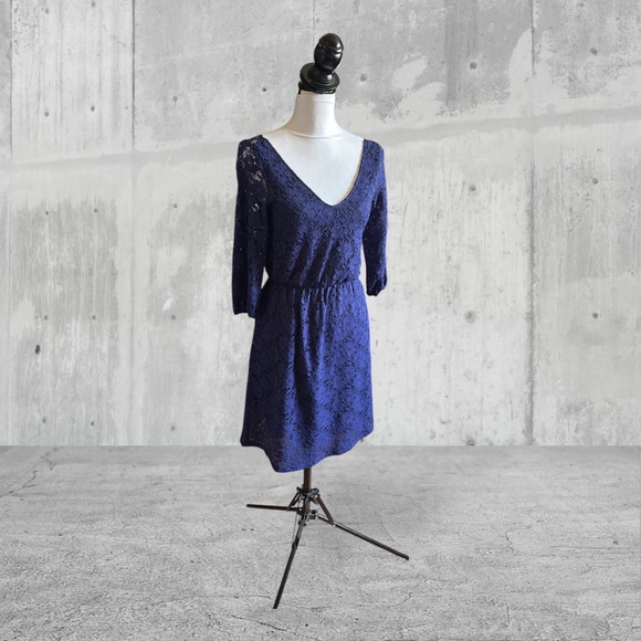 Dolls Kill Dresses & Skirts - Sugar Thrillz Love Notes Dollskill navy lace 3/4 sleeve fit flare skater dress